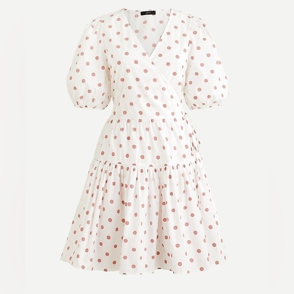 J. CREW PUFF-SLEEVE COTTON POPLIN WRAP DRESS IN WHITE ROSE DOT XS - Picture 2 of 2